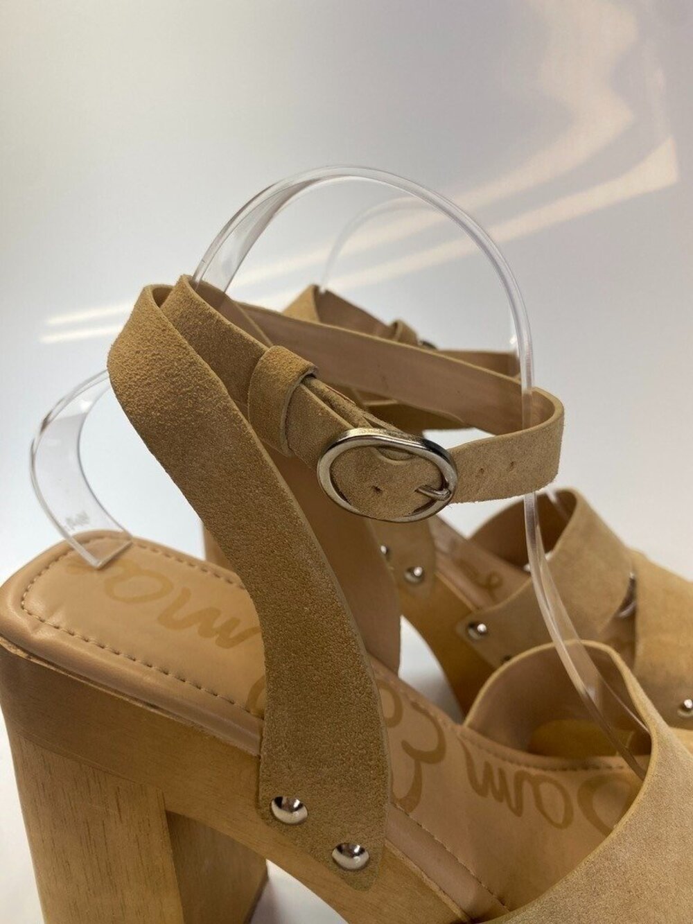 Sam Edelman Women's Leather Rosalind Strap Sesame Wooden Heel Sandal Sz 10 - Picture 5 of 11